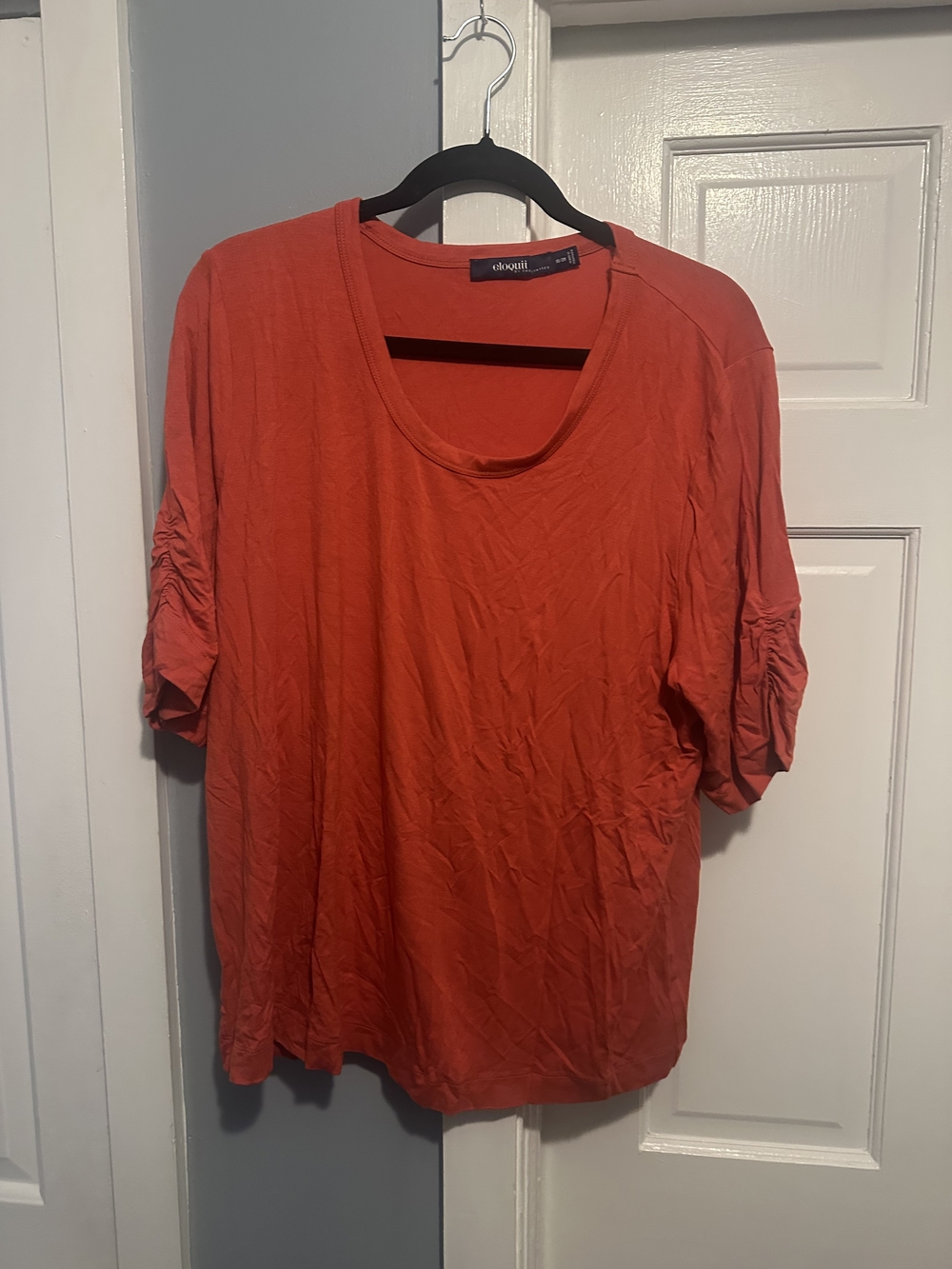 Eloquii Orange Crew Neck 3/4 Rauched Sleeve Top 18/20W